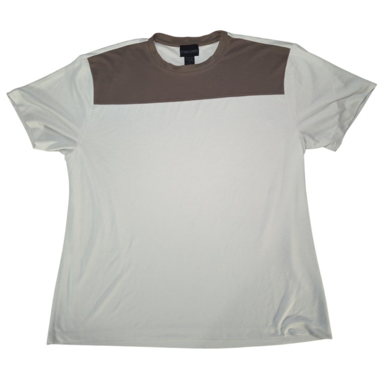 Vintage Modern Elements Colorblock T-Shirt White Brown Rayon Blend Mens Xl Korea